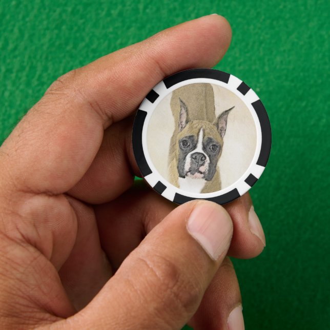 Boxer Painting - Cute Original Dog Art Poker Chips (Hand)