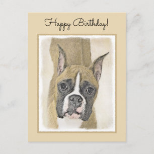 Boxer Painting - Cute Original Dog Art Postcard