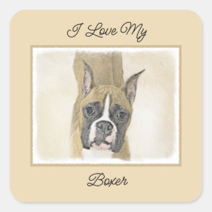 Boxer Painting - Cute Original Dog Art Square Sticker