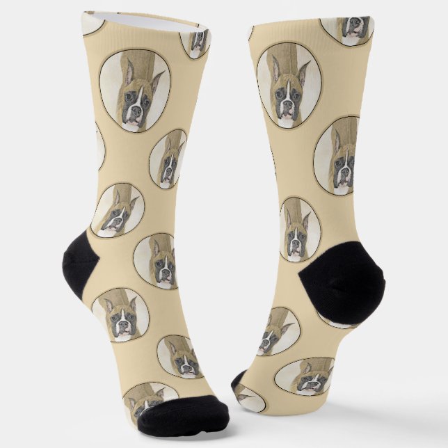 Boxer Painting Fawn Cropped Docked Cute Dog Art Socks (Angled)