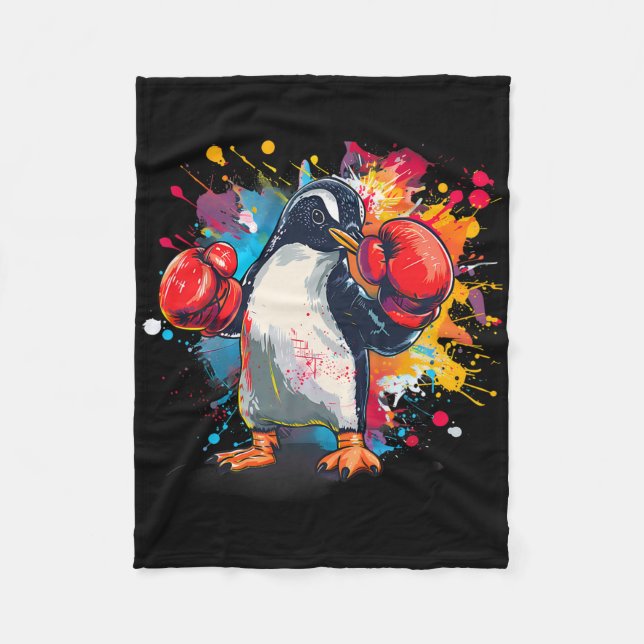 Boxer Penguin With Boxing Gloves Kickboxing Funny  Fleece Blanket (Front)