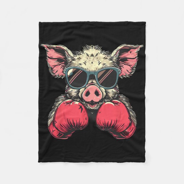 Boxer Pig With Boxing Gloves Kickboxing Funny Boxi Fleece Blanket (Front)