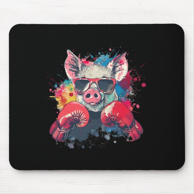 Boxer Pig With Boxing Gloves Kickboxing Funny Boxi Mouse Pad (Front)