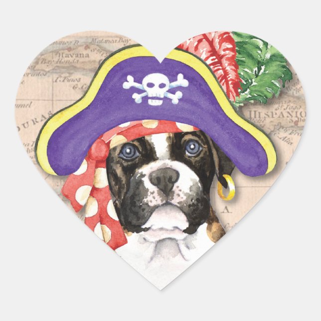 Boxer Pirate Heart Sticker (Front)