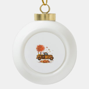 Boxer Pumpkins Truck Autumn Leaf Fall thanksgiving Ceramic Ball Christmas Ornament