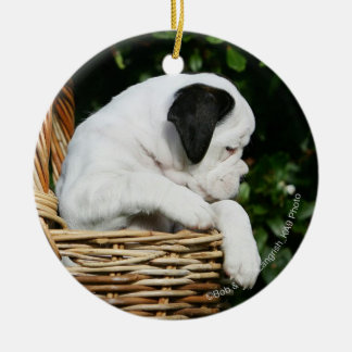 Boxer Puppies in Basket Ceramic Tree Decoration
