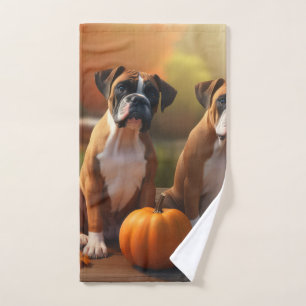 Boxer Puppy Autumn Delight Pumpkin Bath Towel Set