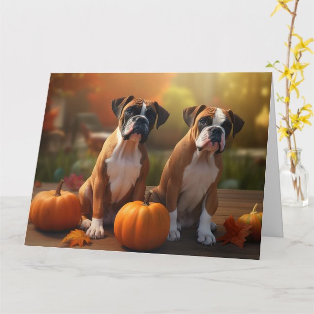 Boxer Puppy Autumn Delight Pumpkin  Card (Yellow Flower)