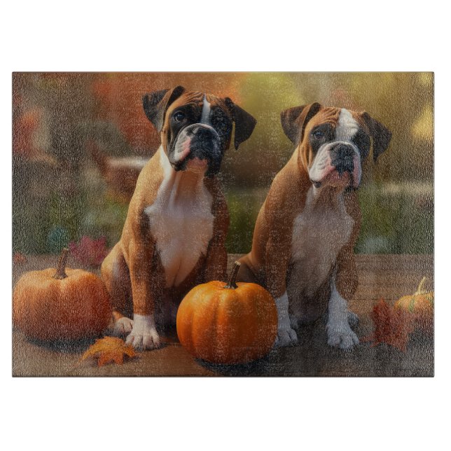 Boxer Puppy Autumn Delight Pumpkin  Cutting Board (Front)
