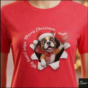 Boxer Puppy Christmas Heart Scarf Graphic T-Shirt