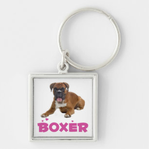 Boxer Puppy Dog Love Purple Hearts Keychain