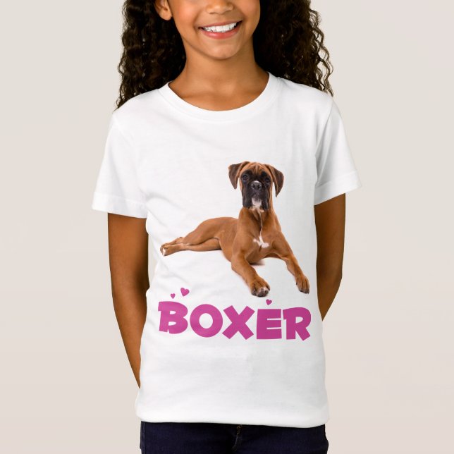 Boxer Puppy Dog Purple Love Girls Tee Shirt (Front)