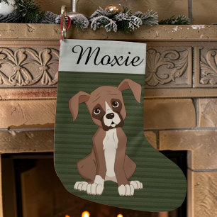 Boxer puppy on a Green Christmas Pattern Small Christmas Stocking