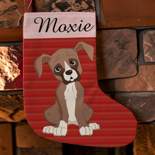Boxer puppy on a Red Christmas Pattern Small Christmas Stocking