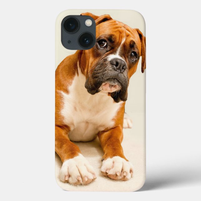 Boxer puppy on ivory cream backdrop. Case-Mate iPhone case (Back)
