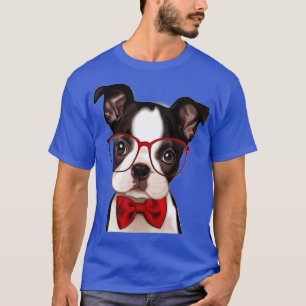 Boxer Puppy wearing Red Glasses and Bow Tie T-Shirt