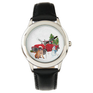 Boxer Red Truck Merry Christmas Snowman Dog Lover Watch