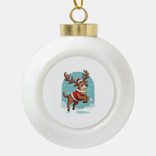 Boxer Reindeer Dash Ceramic Ball Christmas Ornament