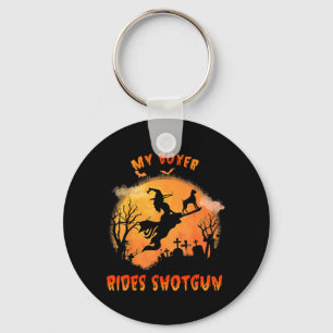 Boxer Rides Shotgun Funny Halloween Dog Lover Men Key Ring