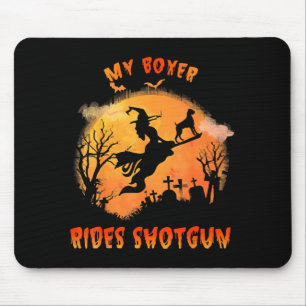 Boxer Rides Shotgun Funny Halloween Dog Lover Men Mouse Pad