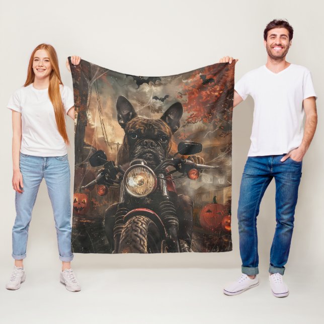 Boxer Riding Motorcycle Halloween Scary  Fleece Blanket (In Situ)