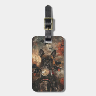 Boxer Riding Motorcycle Halloween Scary Luggage Tag