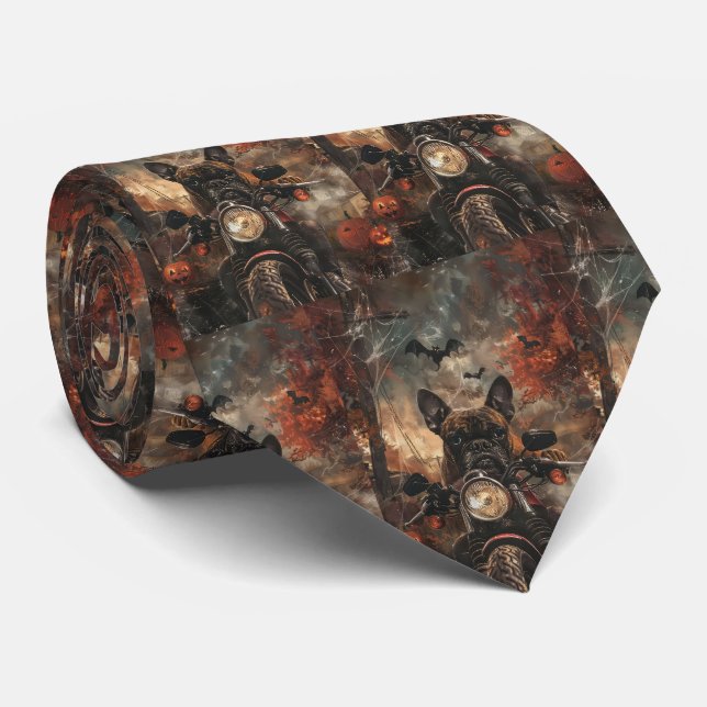 Boxer Riding Motorcycle Halloween Scary  Tie (Rolled)
