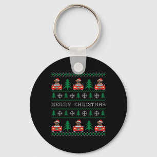 Boxer Riding Red Car Ugly Christmas Sweater Dog Key Ring