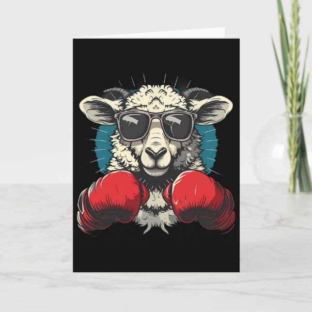 Boxer Sheep With Boxing Gloves Kickboxing Funny Bo Card (Front)