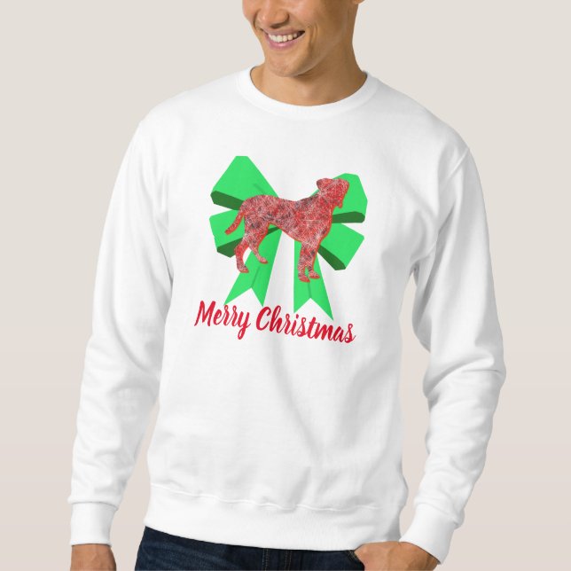 Boxer Silhouette Red Dog & Green Bow Christmas Sweatshirt (Front)