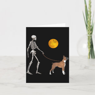 Boxer Skeleton Dog Walking Halloween Costume Card