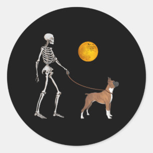 Boxer Skeleton Dog Walking Halloween Costume Classic Round Sticker