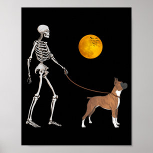 Boxer Skeleton Dog Walking Halloween Costume Poster