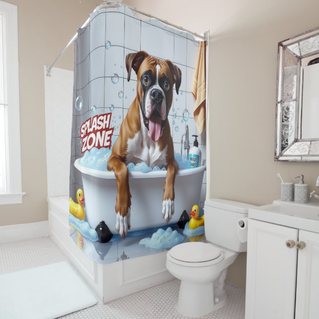 Boxer Sloppy Sleepy Cute Funny  Shower Curtain (In Situ)