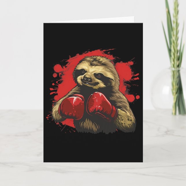 Boxer Sloth With Boxing Gloves Kickboxing Funny Bo Card (Front)