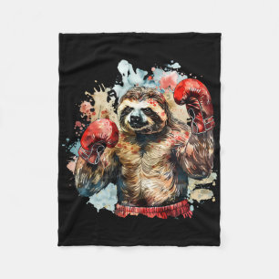 Boxer Sloth With Boxing Gloves Kickboxing Funny Bo Fleece Blanket