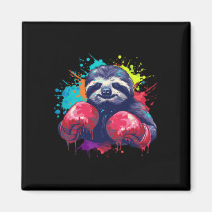 Boxer Sloth With Boxing Gloves Kickboxing Funny Bo Magnet