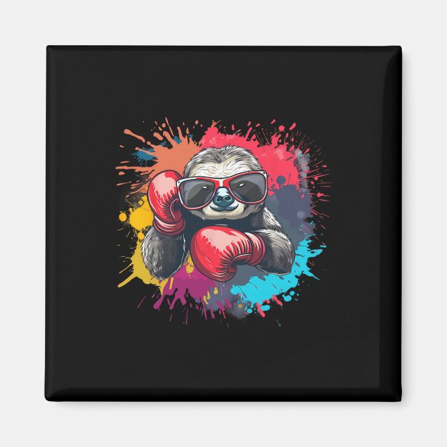 Boxer Sloth With Boxing Gloves Kickboxing Funny Bo Magnet (Front)