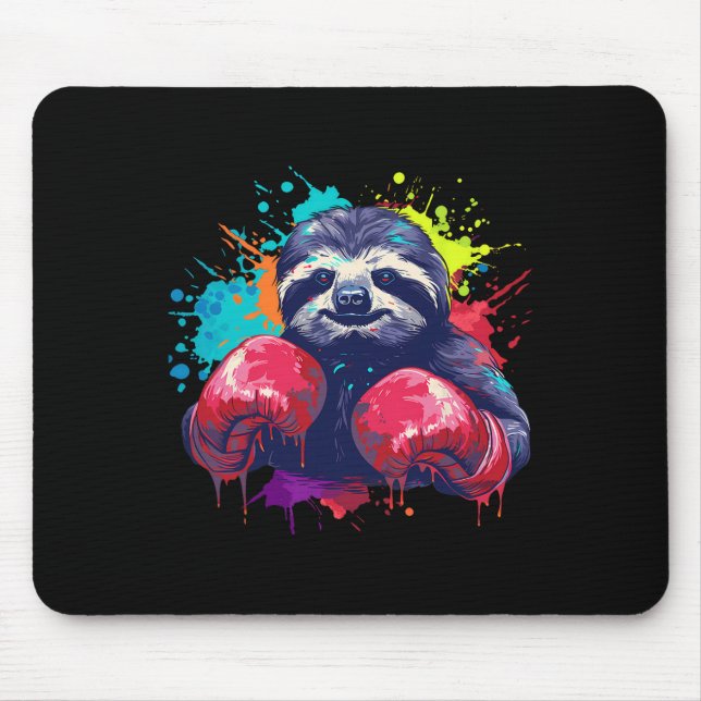 Boxer Sloth With Boxing Gloves Kickboxing Funny Bo Mouse Pad (Front)