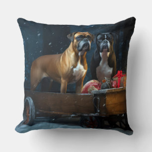 Boxer Snowy Sleigh Christmas Decor Cushion