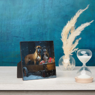 Boxer Snowy Sleigh Christmas Decor Plaque