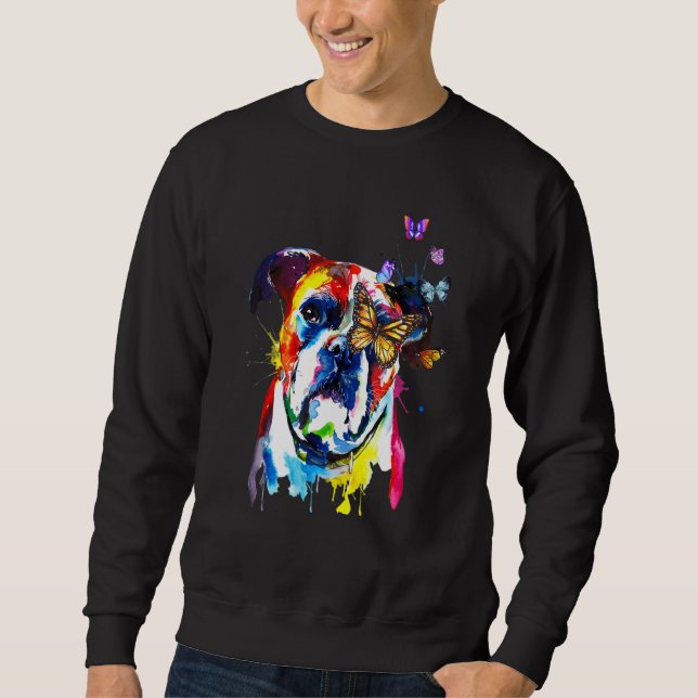 Boxer Splash Butterflies  Dog Sweatshirt (Front)