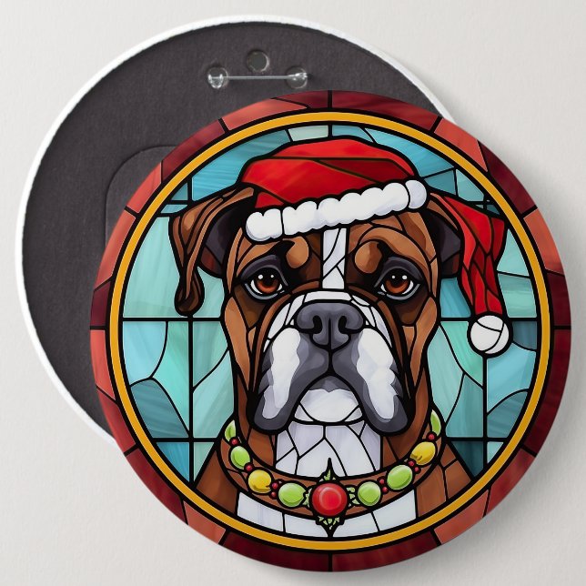 Boxer Stained Glass Christmas  6 Cm Round Badge (Front & Back)