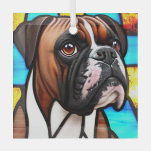 Boxer "Stained Glass"  Glass Tree Decoration
