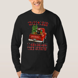 Boxer Through The Snow Christmas Truck Plaid Red   T-Shirt