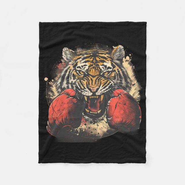 Boxer Tiger With Boxing Gloves Kickboxing Funny Bo Fleece Blanket (Front)