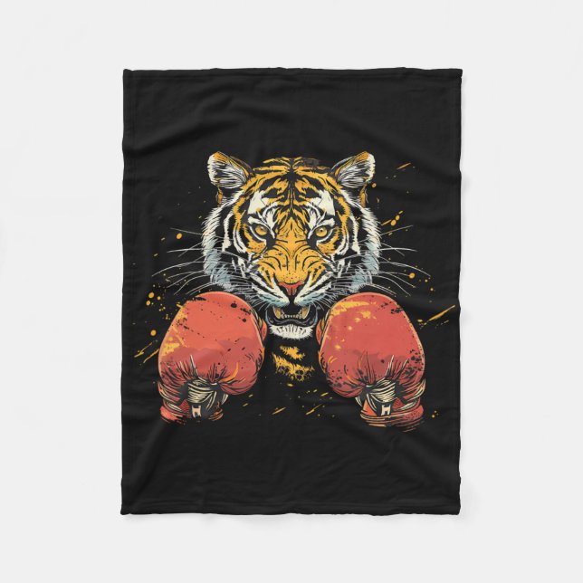 Boxer Tiger With Boxing Gloves Kickboxing Funny Bo Fleece Blanket (Front)