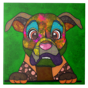 Boxer ugly dog face ceramic tile