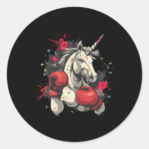 Boxer Unicorn With Boxing Gloves Kickboxing Cute B Classic Round Sticker