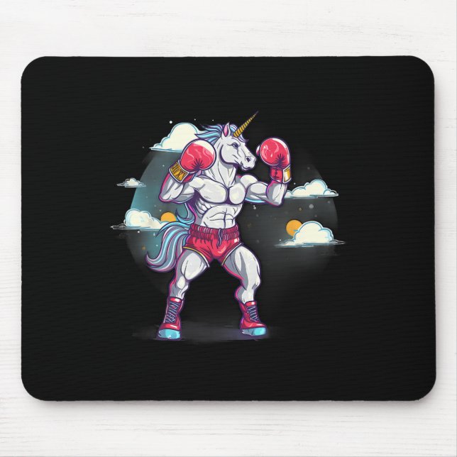 Boxer Unicorn With Boxing Gloves Kickboxing Cute B Mouse Pad (Front)